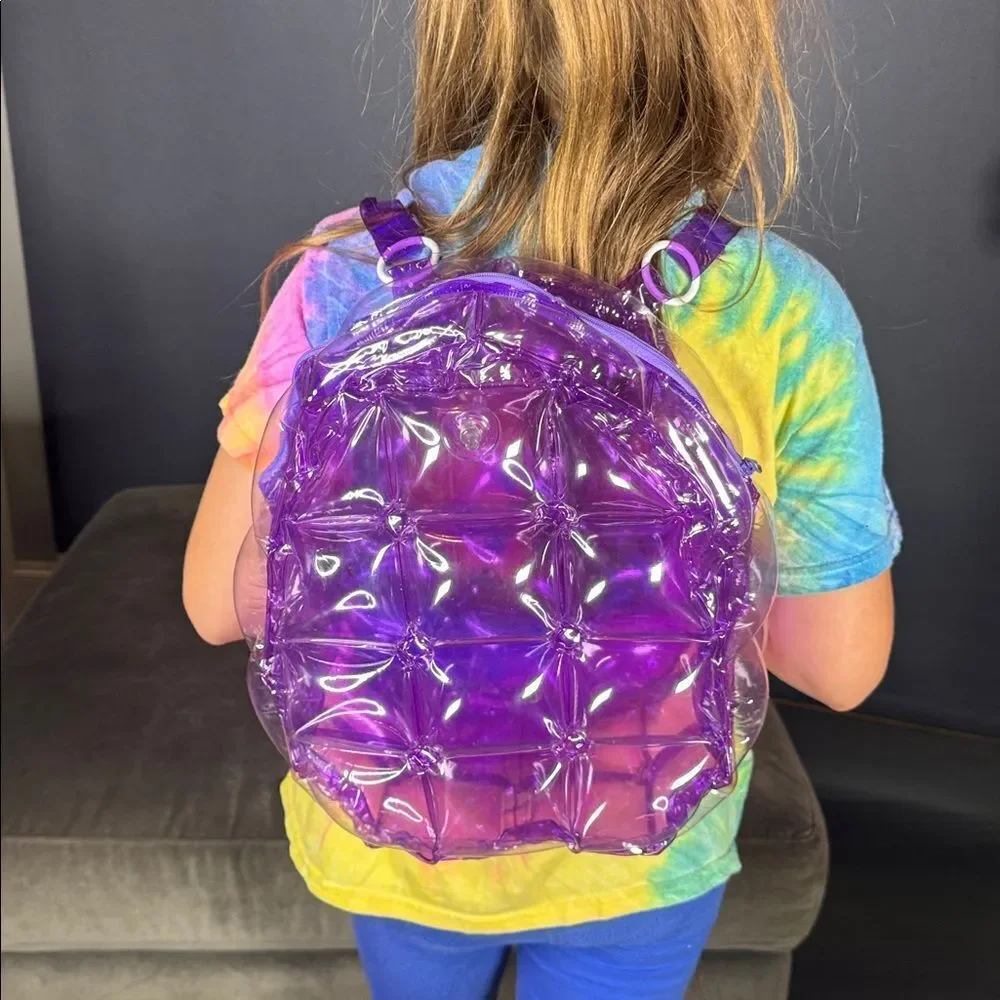 Purple Inflatable Bubble Backpack Zipper Closure One Size NEW